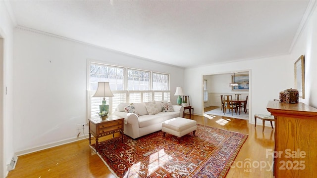 116 Jonas Dr, Lincolnton, NC 28092 - living area featuring baseboards, wood finished floors, and crown molding