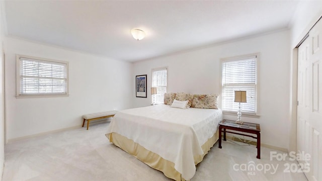 116 Jonas Dr, Lincolnton, NC 28092 - bedroom featuring light colored carpet, a closet, ornamental molding, and baseboards