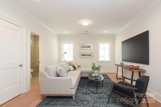 3119 Knowlton Ln, Charlotte, NC 28205 - living room with ornamental molding, light wood finished floors, and baseboards