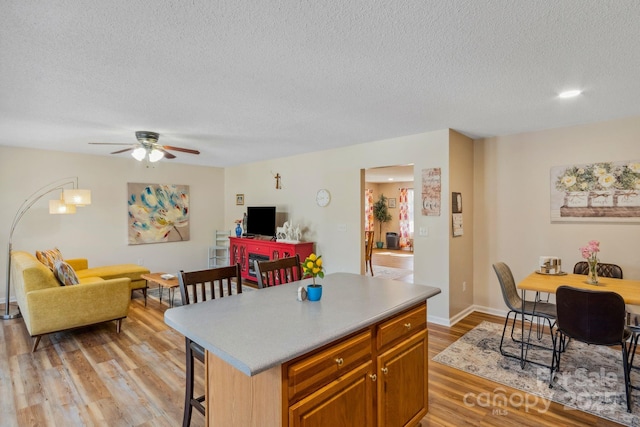 12 Hutchinson Woods Dr, Fletcher, NC 28732 - kitchen featuring light wood-style flooring, light countertops, a textured ceiling, and ceiling fan