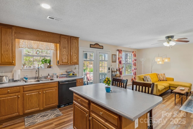 12 Hutchinson Woods Dr, Fletcher, NC 28732 - kitchen featuring visible vents, dishwashing machine, a healthy amount of sunlight, a sink, and a textured ceiling