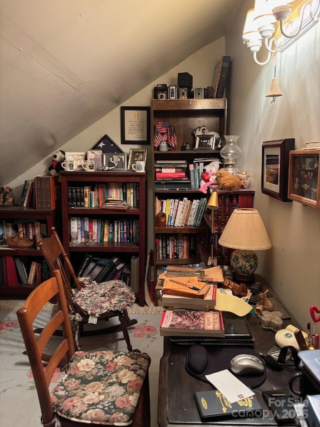 212 S Mitchell Ave, Bakersville, NC 28705 - living area with a chandelier and lofted ceiling