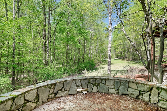 view of yard with a wooded view