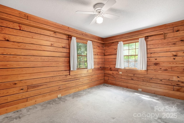 spare room with a textured ceiling, carpet, and plenty of natural light