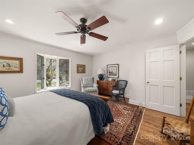 12 Clubside Dr, Asheville, NC 28804 - bedroom featuring crown molding, baseboards, ceiling fan, wood finished floors, and recessed lighting