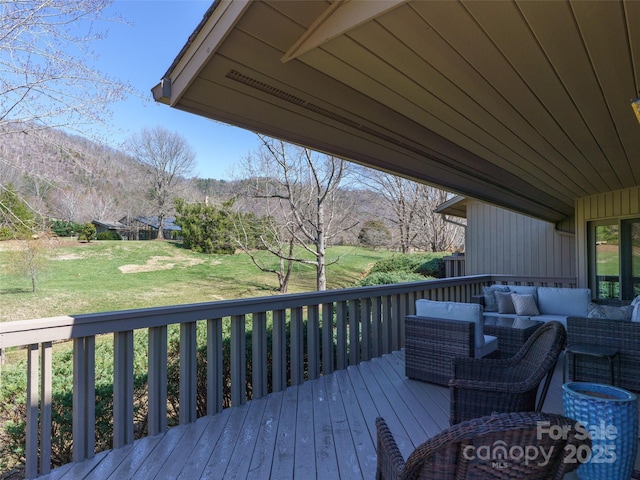 12 Clubside Dr, Asheville, NC 28804 - wooden deck with an outdoor living space and a lawn