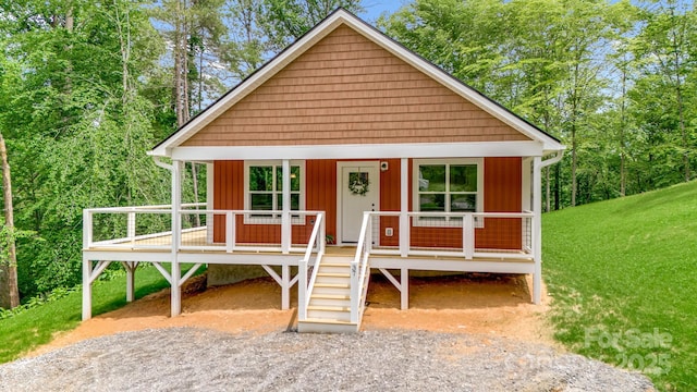 37 Garland Ball Dr, Alexander, NC 28701 - view of front of house featuring stairs, covered porch, and a front lawn