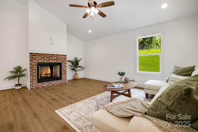37 Garland Ball Dr, Alexander, NC 28701 - living area featuring vaulted ceiling, wood finished floors, a ceiling fan, baseboards, and recessed lighting