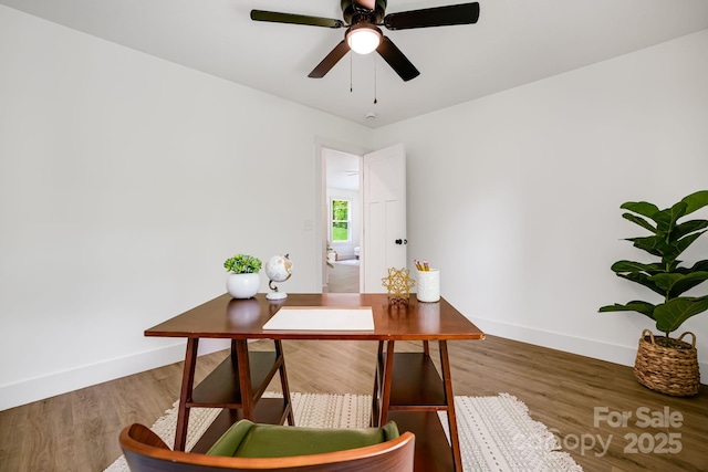 37 Garland Ball Dr, Alexander, NC 28701 - office with baseboards, wood finished floors, and a ceiling fan