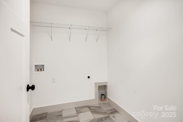 37 Garland Ball Dr, Alexander, NC 28701 - washroom featuring hookup for an electric dryer, baseboards, washer hookup, and light marble finish flooring