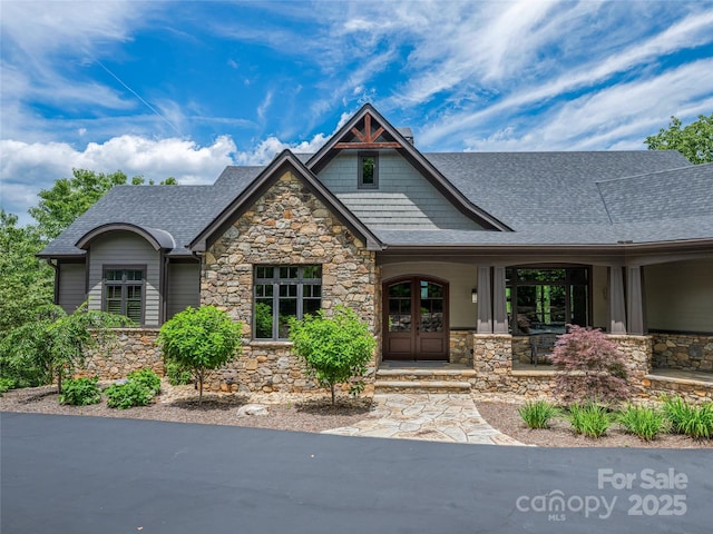 45 Fates Overlook Loop, Black Mountain, NC 28711 - craftsman inspired home featuring stone siding, french doors, and a shingled roof