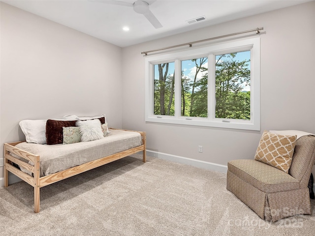162 Riverbend Forest Dr, Asheville, NC 28805 - bedroom featuring recessed lighting, carpet, baseboards, visible vents, and a ceiling fan