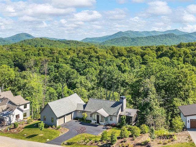 162 Riverbend Forest Dr, Asheville, NC 28805 - bird's eye view with a mountain view and a view of trees