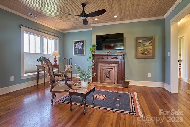 570 Lambs Grill Rd, Rutherfordton, NC 28139 - living area featuring ceiling fan, visible vents, crown molding, and wood-type flooring