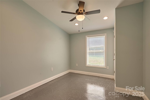570 Lambs Grill Rd, Rutherfordton, NC 28139 - empty room featuring baseboards, concrete floors, recessed lighting, and a ceiling fan