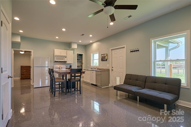 570 Lambs Grill Rd, Rutherfordton, NC 28139 - dining space featuring a ceiling fan, recessed lighting, baseboards, and visible vents