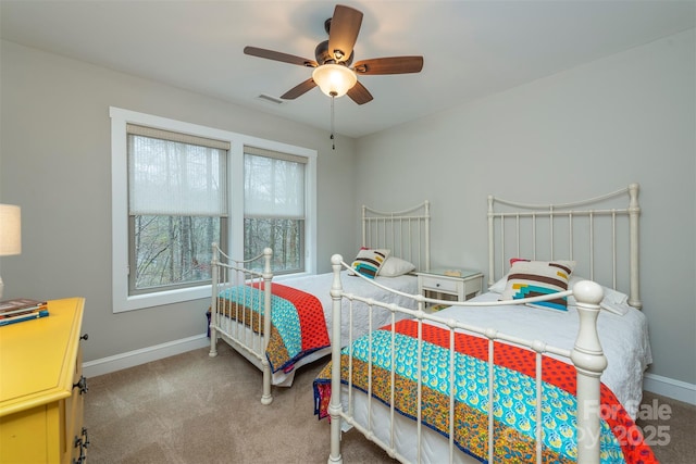 102 Kanawha Dr, Montreat, NC 28757 - bedroom featuring baseboards, ceiling fan, carpet flooring, and visible vents