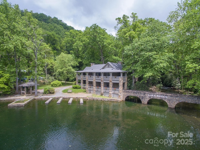 102 Kanawha Dr, Montreat, NC 28757 - water view featuring a gazebo and a wooded view