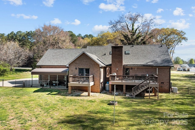7146 Sifford Rd, Stanley, NC 28164 - rear view of property with a wooden deck, stairway, brick siding, and a shingled roof