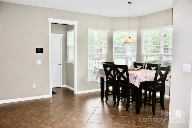 dining space featuring dark tile patterned flooring, a wealth of natural light, and baseboards