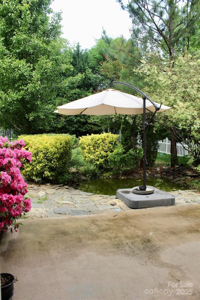 view of yard featuring a patio and fence