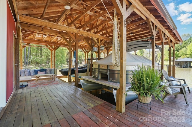 9711 Pine Tree Rd, Norwood, NC 28128 - view of dock featuring an outdoor hangout area and boat lift