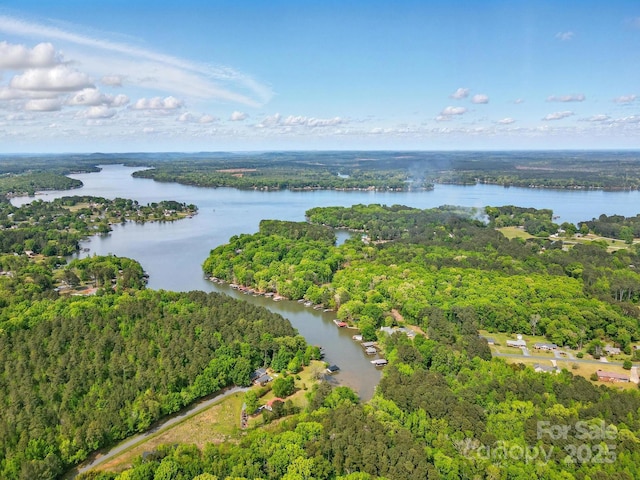 9711 Pine Tree Rd, Norwood, NC 28128 - aerial view featuring a forest view and a water view