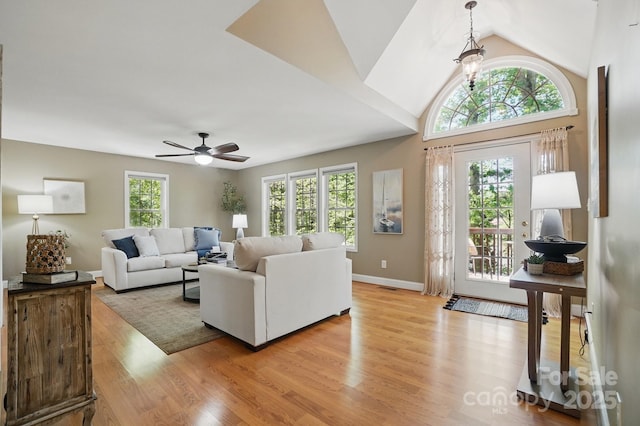 9711 Pine Tree Rd, Norwood, NC 28128 - living area with plenty of natural light, a ceiling fan, baseboards, and light wood-style flooring
