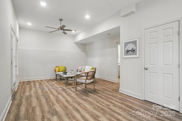 9711 Pine Tree Rd, Norwood, NC 28128 - dining space featuring recessed lighting, wood finished floors, a ceiling fan, and baseboards
