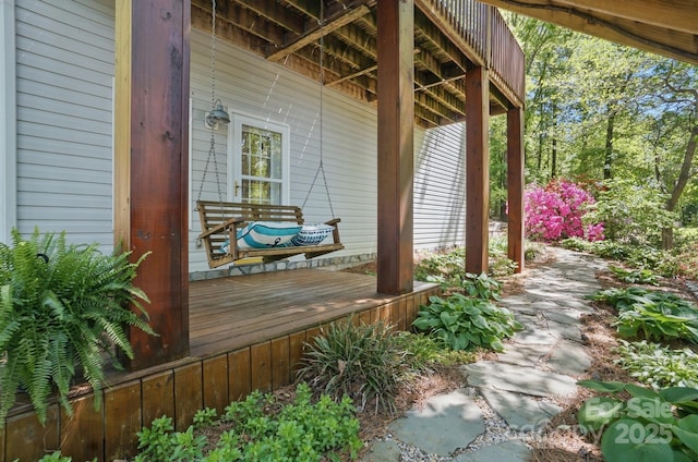 9711 Pine Tree Rd, Norwood, NC 28128 - deck featuring covered porch