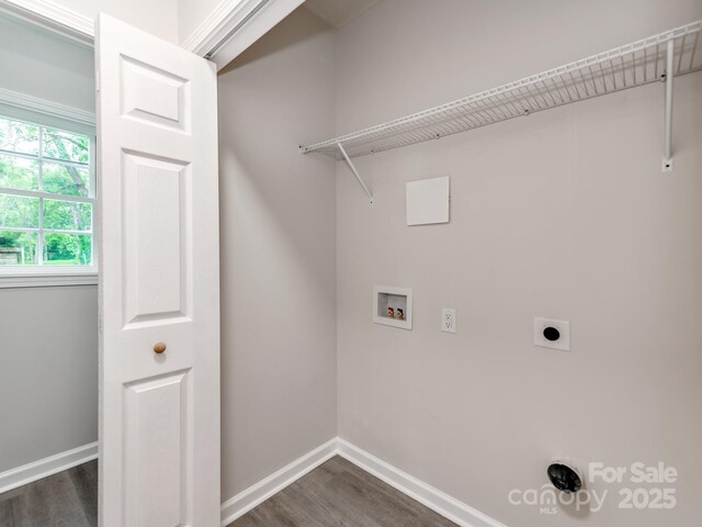 570 Key W Ave, Kannapolis, NC 28081 - laundry room featuring hookup for an electric dryer, dark wood-style floors, baseboards, and washer hookup