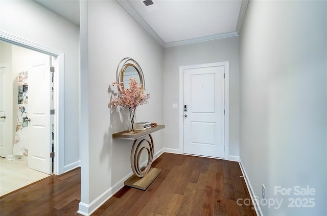 4337 Duplin Dr, Charlotte, NC 28214 - doorway to outside with dark wood-style flooring, crown molding, baseboards, and visible vents