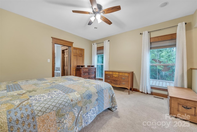 298 Poplar Grove Ct, Taylorsville, NC 28681 - bedroom featuring visible vents, ceiling fan, light carpet, and multiple windows
