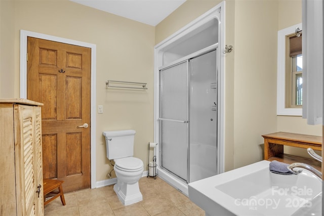 298 Poplar Grove Ct, Taylorsville, NC 28681 - full bathroom featuring a sink, tile patterned floors, a shower stall, and toilet