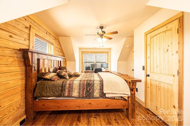 bedroom featuring ceiling fan and wood finished floors