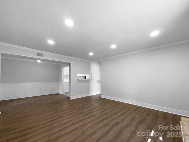 4936 Sardis Rd Unit B, Charlotte, NC 28270 - interior space with dark wood-style flooring, ornamental molding, and recessed lighting