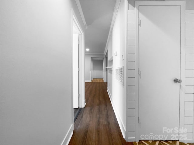 4936 Sardis Rd Unit B, Charlotte, NC 28270 - hallway featuring crown molding, recessed lighting, dark wood-type flooring, baseboards, and visible vents