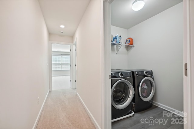 9937 Travertine Trl, Davidson, NC 28036 - laundry area featuring separate washer and dryer, baseboards, and carpet
