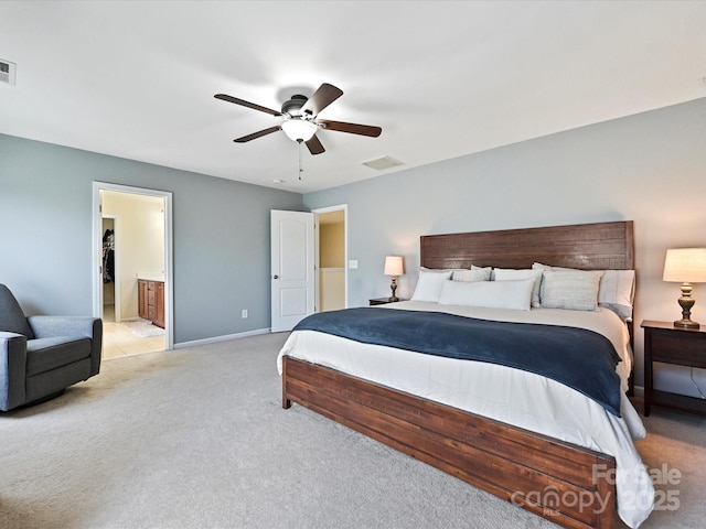 11621 Red Knoll Ln, Pineville, NC 28134 - bedroom featuring light carpet, ceiling fan, baseboards, and ensuite bath