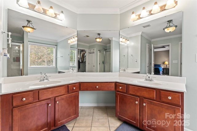 9113 Cinder Ln, Huntersville, NC 28078 - full bath with visible vents, a sink, a stall shower, and tile patterned flooring