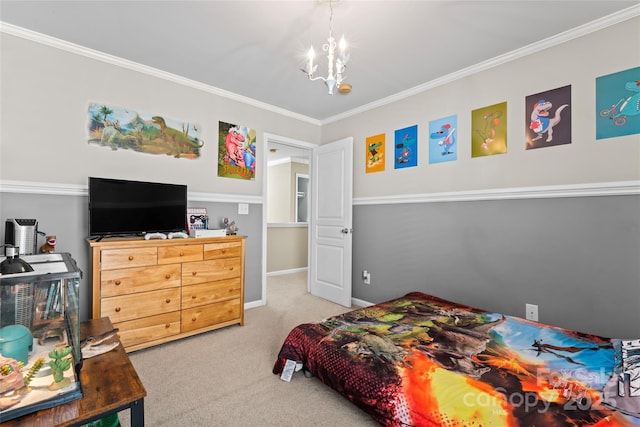 9113 Cinder Ln, Huntersville, NC 28078 - carpeted bedroom with baseboards, a chandelier, and crown molding