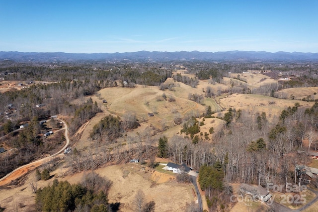 bird's eye view featuring a mountain view and a view of trees