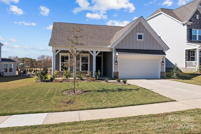 197 Tetcott St, Mooresville, NC 28115 - craftsman inspired home featuring roof with shingles, board and batten siding, concrete driveway, and a front yard
