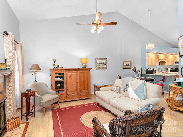 103 Cimarron Dr, Asheville, NC 28803 - living area with high vaulted ceiling, light wood-style floors, and ceiling fan