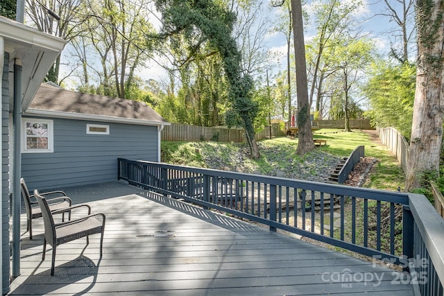 deck featuring a fenced backyard