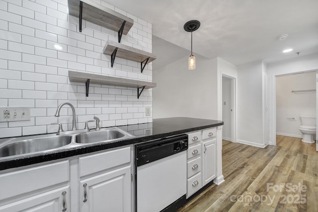 211 Heritage Blvd Unit 301, Fort Mill, SC 29715 - kitchen featuring a sink, open shelves, white dishwasher, dark countertops, and white cabinets