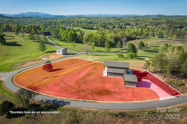 bird's eye view featuring a mountain view and a forest view