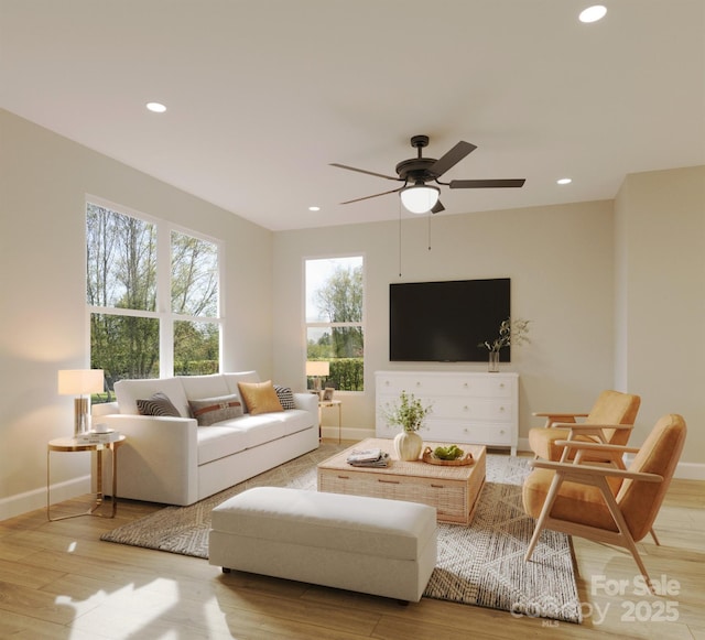 4969 Fitzgerald Ave, Charlotte, NC 28213 - living area with baseboards, recessed lighting, wood finished floors, and ceiling fan