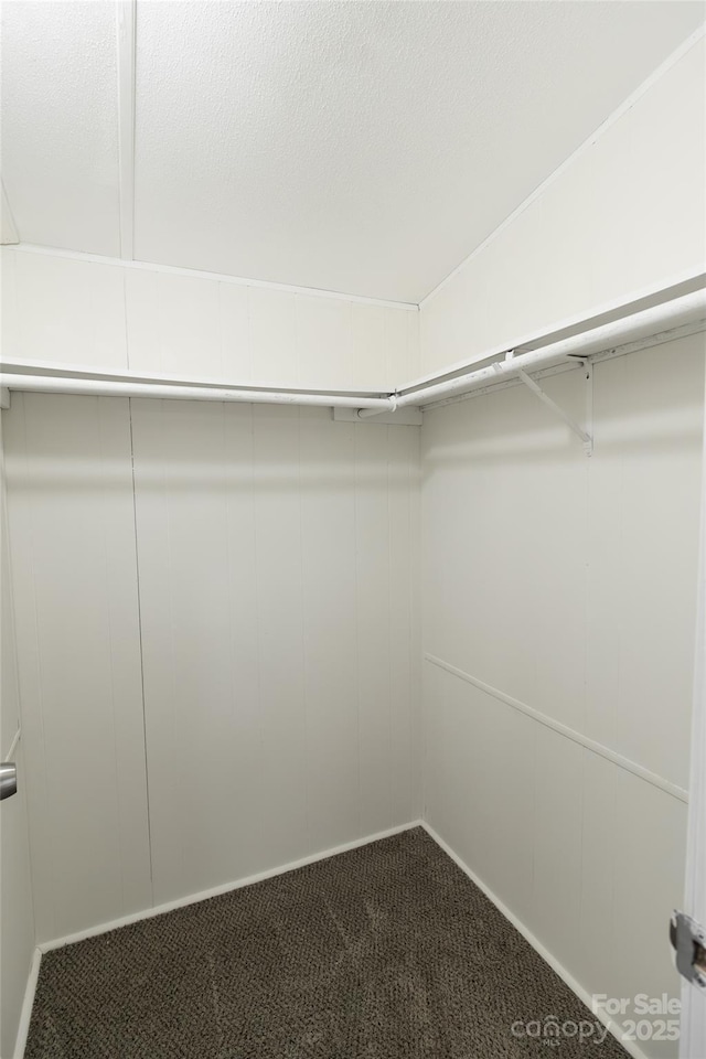 spacious closet featuring dark carpet