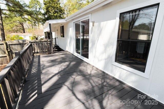 wooden deck featuring fence